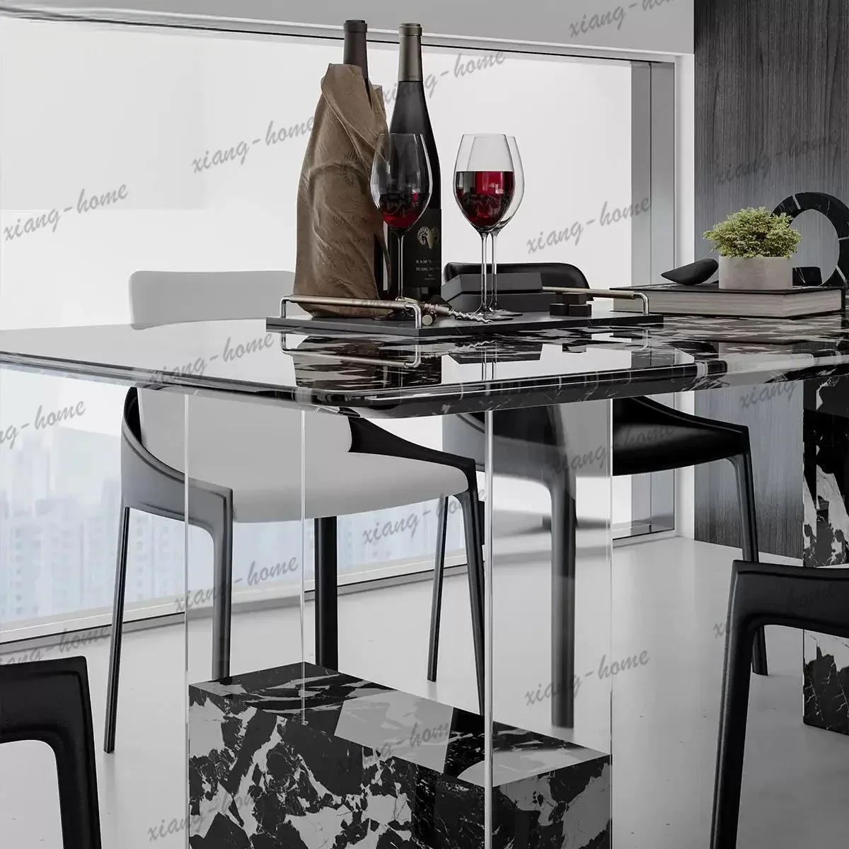 YJ  Modern Minimalist Acrylic Base Marble Dining Table Multi Stone Options Stain Durable Home Luxury Furniture