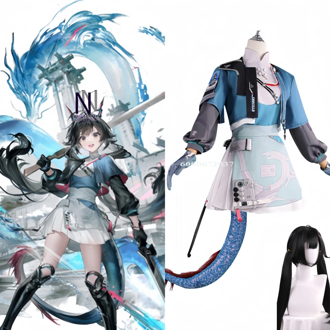 

Hot Game Arknights: Endfield Cosplay Costume Anime Chen Qianyu Role Playing Blue Uniform Outfit Women Comic Con Suits Tail Wig