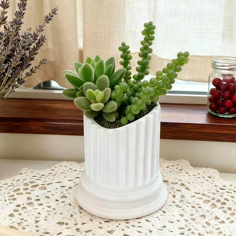 Kreative Weiße Römische Säule Blumentopf Grünpflanzen Behälter Heim Hof Garten Dekoration Harz Handwerkskunst Ornament