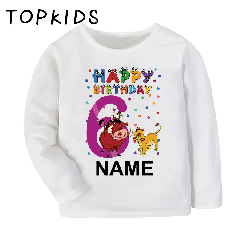 The Lion King Cute Simba Print Birthday Boys T-shirt 1 2 3 4 5 6 7 8 9 Years Long Sleeve Kids T shirt Baby Tops Girls Clothes