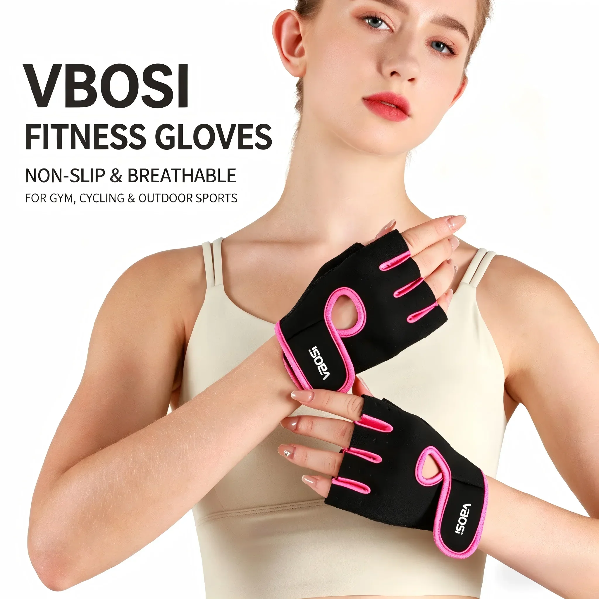 VBOSI Women Fitness Gloves Breathable Non-Slip Half Finger Gym Gloves for Weightlifting Cycling Training Workout
