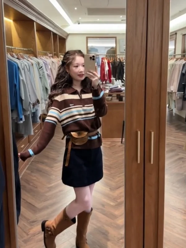 

Корейский вязаный свитер в стиле колор-блок с полосками, женский, свободный, с длинными рукавами, весенний, новый, в студенческом стиле, топ