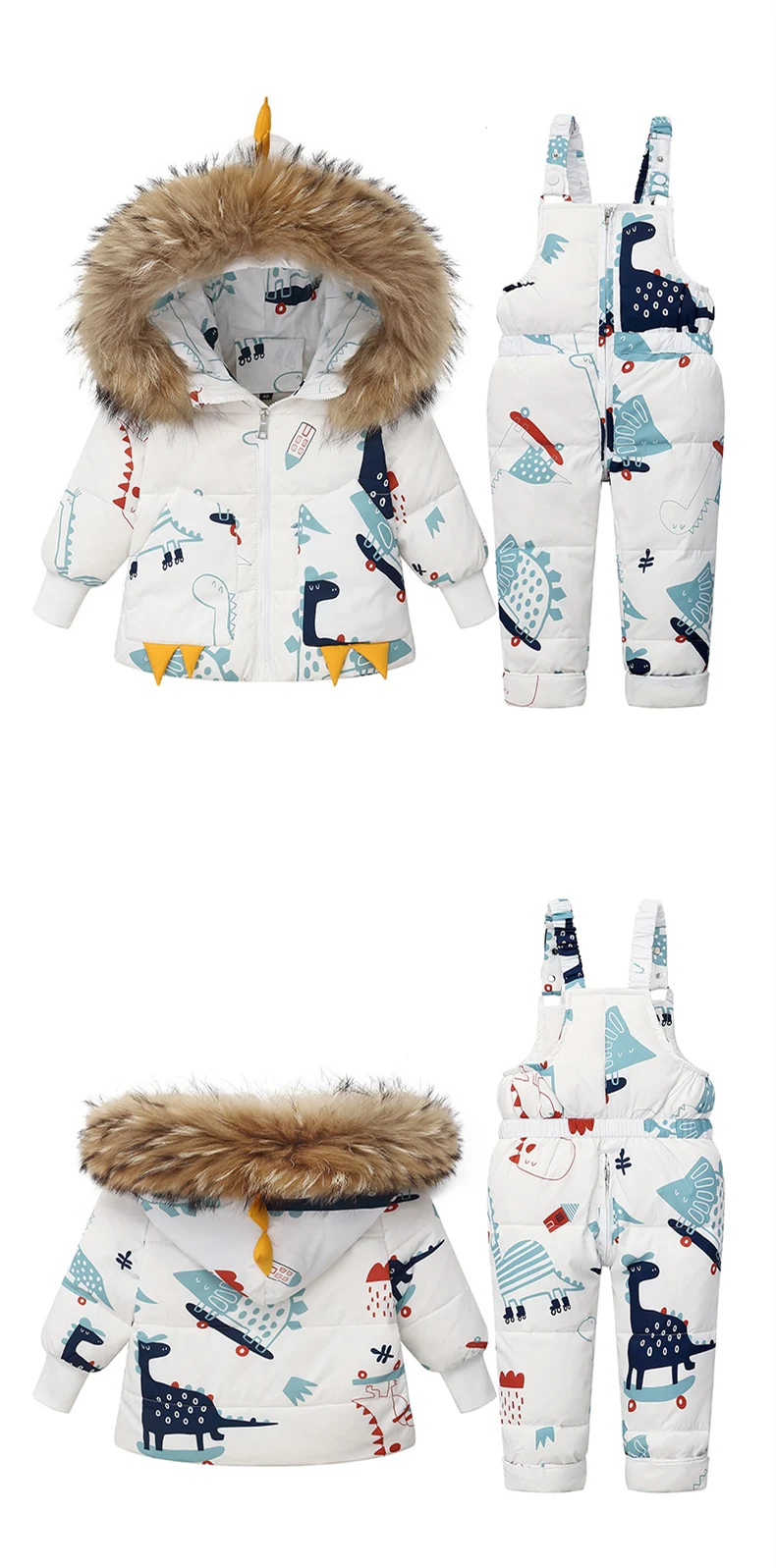 Children Winter Warm Down Jacket Parka Boy Baby Overalls Toddler Girl Clothes Kids Dinosaur Clothing Set Hooded Coat Snowsuit