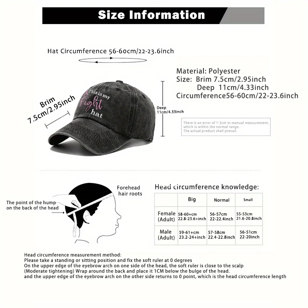 이것은 내 싸움 모자입니다 자수 야구 모자 유방암 인식 리본 디자인, 조절 가능한 스냅백 클로저, 경량