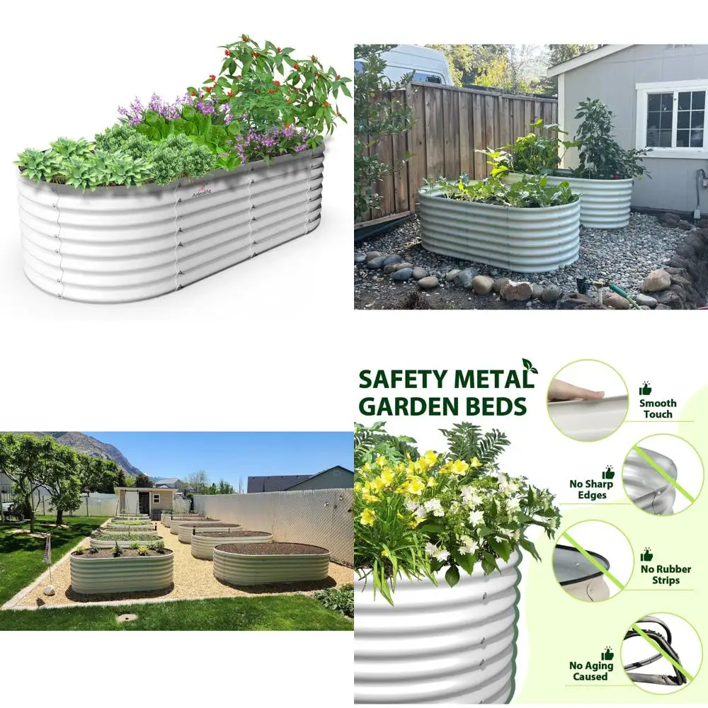 

Large Outdoor Galvanized Metal Raised Garden Beds, 8x4x2 ft Oval Deep Root Planter Box for Vegetables and Flowers
