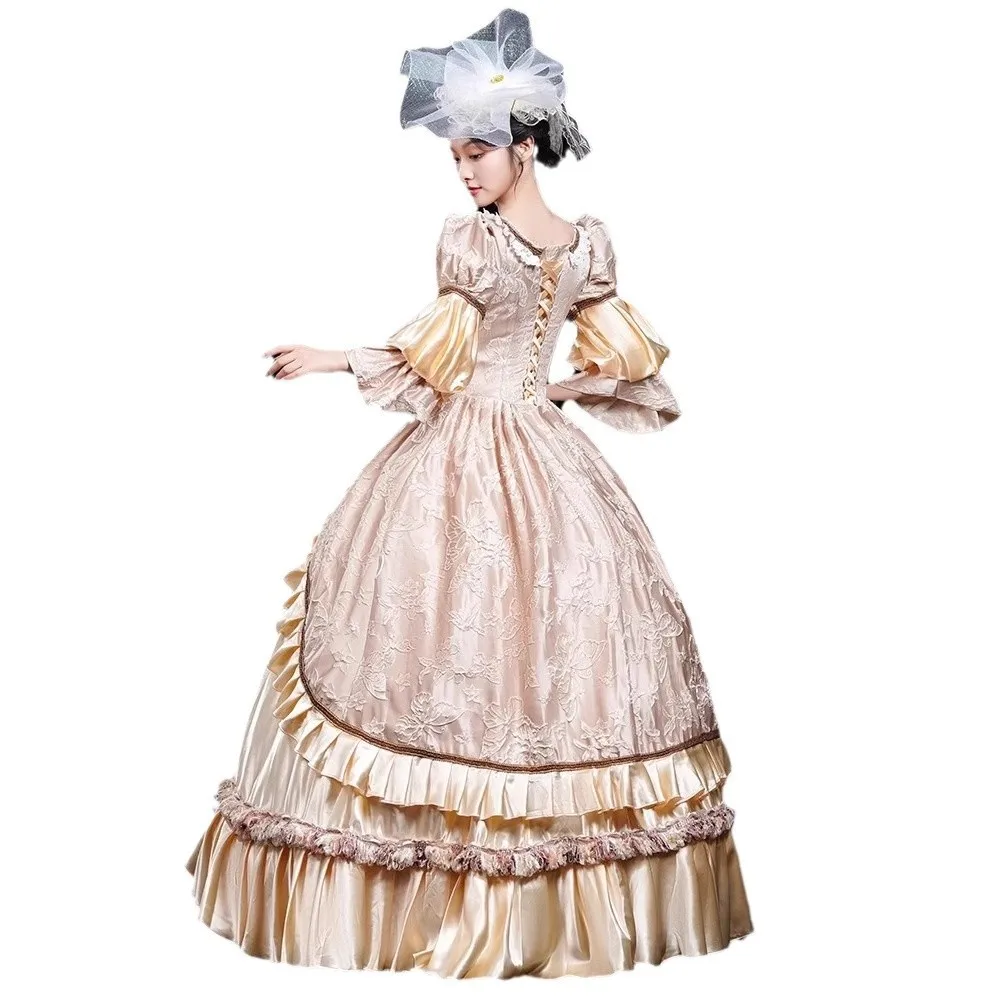ยุคกลางภาษาฝรั่งเศสคําภาพวาดสีน้ํามัน Court ชุดผู้หญิง Retro Catwalk Masquerade Ball STAGE Performance Western Vestido Gala Luxo