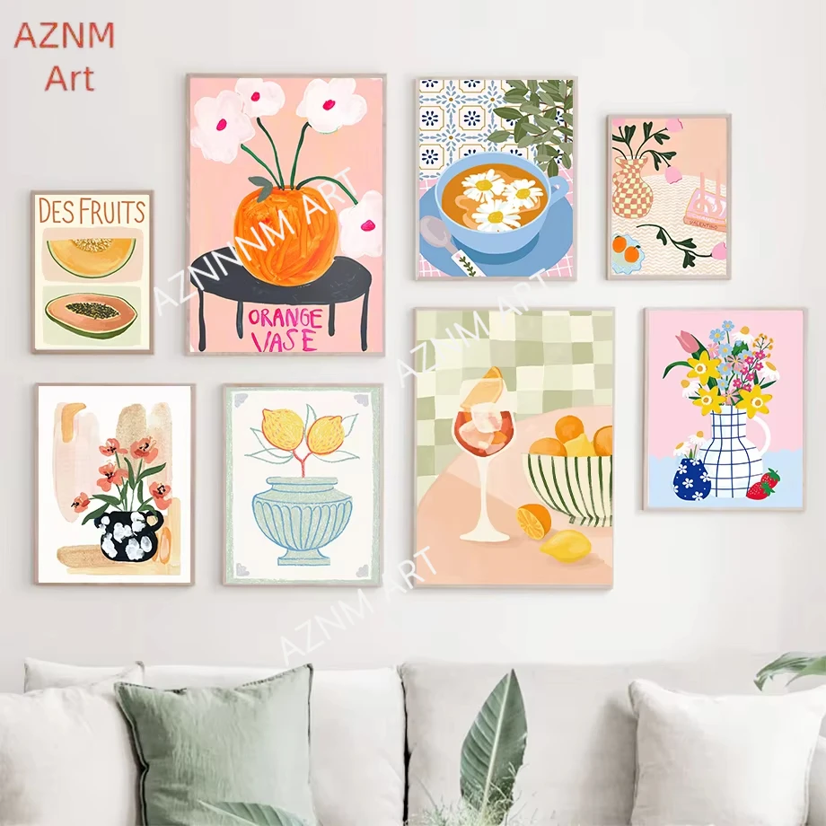 Retro Flowers Vase Gallery Colorful Funky Poster And Prints Simple Wall Art Canvas Painting Wall Pictures For Living Room Decor