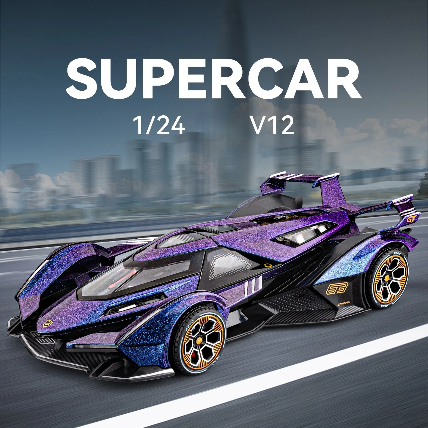 

1:24 V12 Simulation Alloy Sports Car Model Sound and Light Pull Back Multi-door Toy Gift Diecast Alloy Car Model Collectible