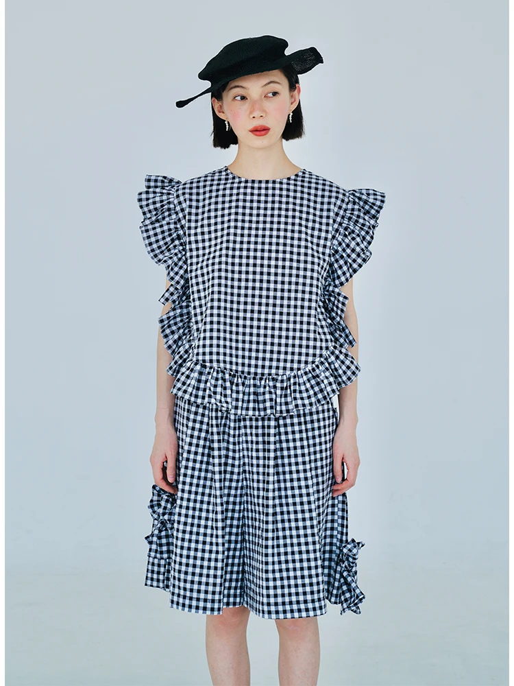 imakokoni original casual loose plaid shorts all-match bow five-point pants summer women's clothing 223664