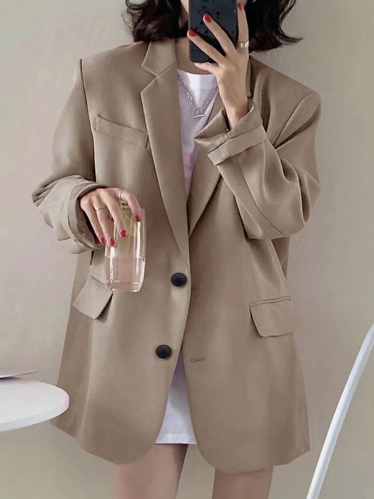 Imagem -05 - Blazer Elegante e Casual Feminino Moda Coreana Manga Comprida Jaqueta Solta Roupas de Escritório Primavera Outono Novo Outerwears 2023