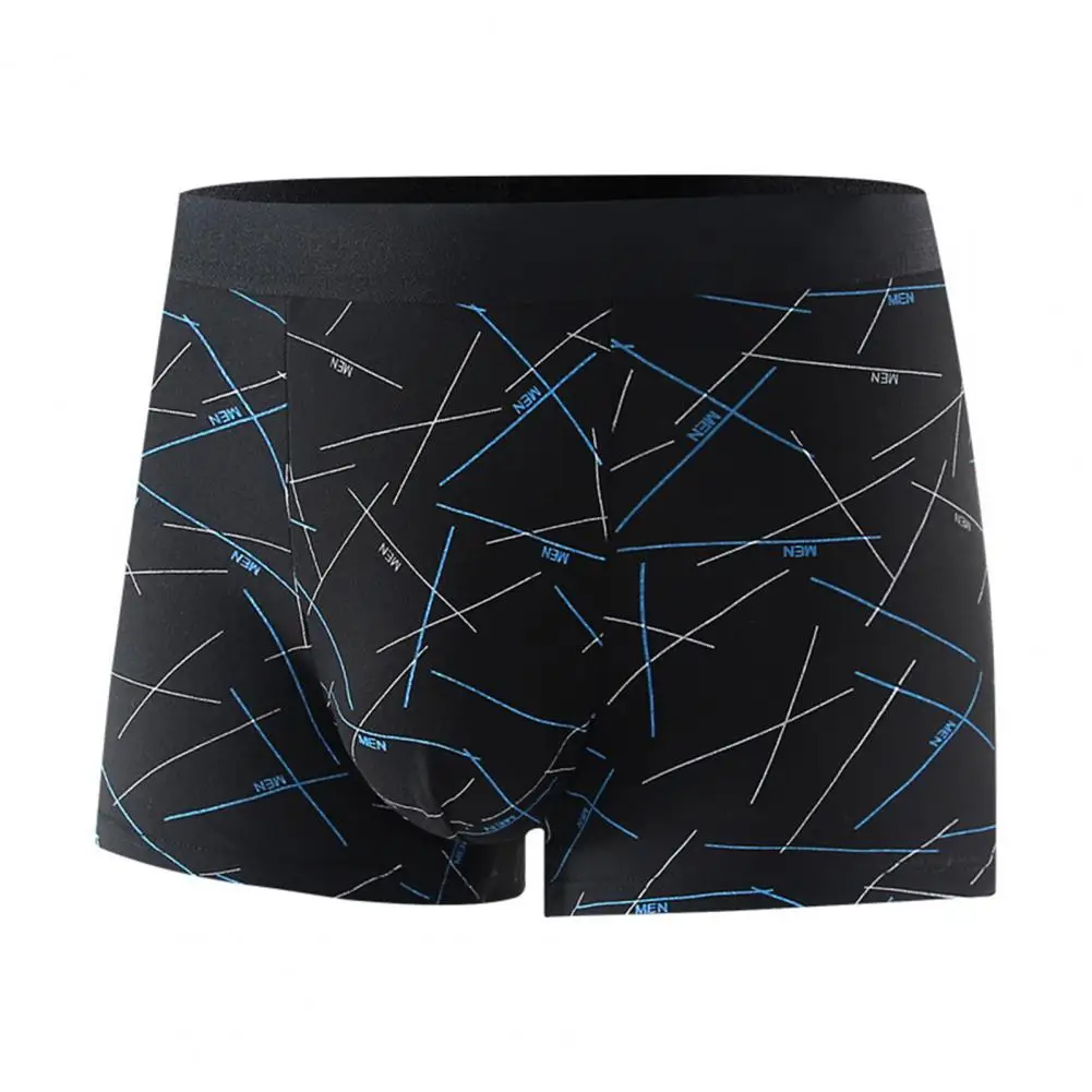 

Convenient Boxer Briefs Men's Elastic Mid-waist Boxer Briefs with Lines Print U-convex Design for Daily Wear Tight Cut Shorts