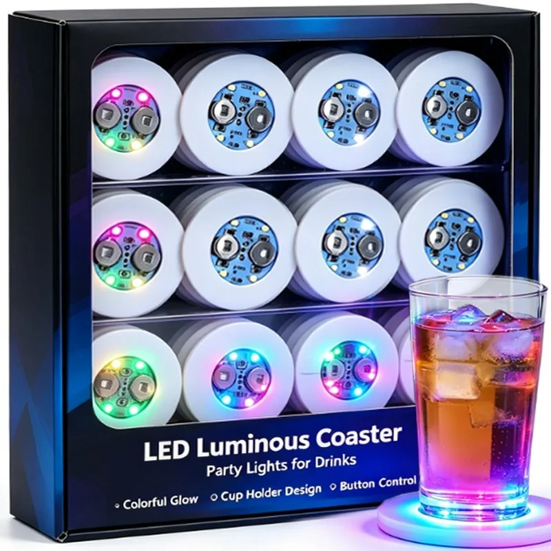 Wholesale LED Coaster Battery Powered Luminous Coasters Wine Bottle Cocktail Drink Cups Mats Stickers Club Bars Party Decoration