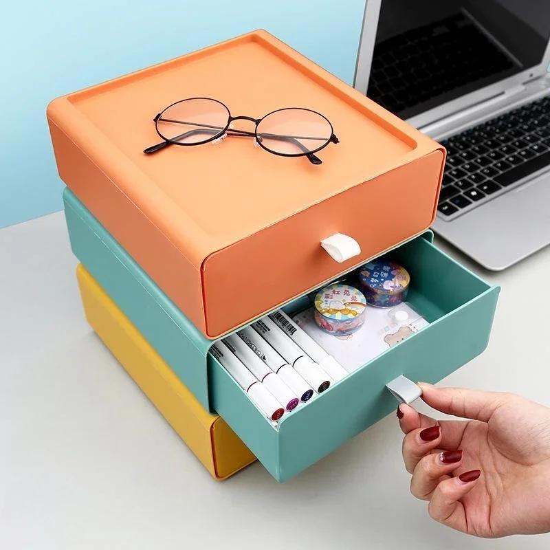 Multifunctional Desktop Cosmetics Storage Box Counter Drawer Shelving Student Desk Stationery Storage Box Office Organizing Tool