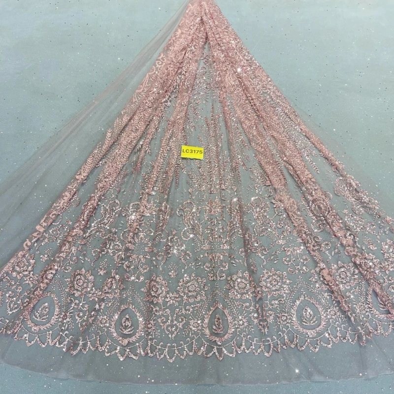 

10 Yards Rose Gold Fadhion Patterned Wedding Dress Fabric with Mesh Gold Spray Lace 150cm Wedding Party Spray gold Tull fabric