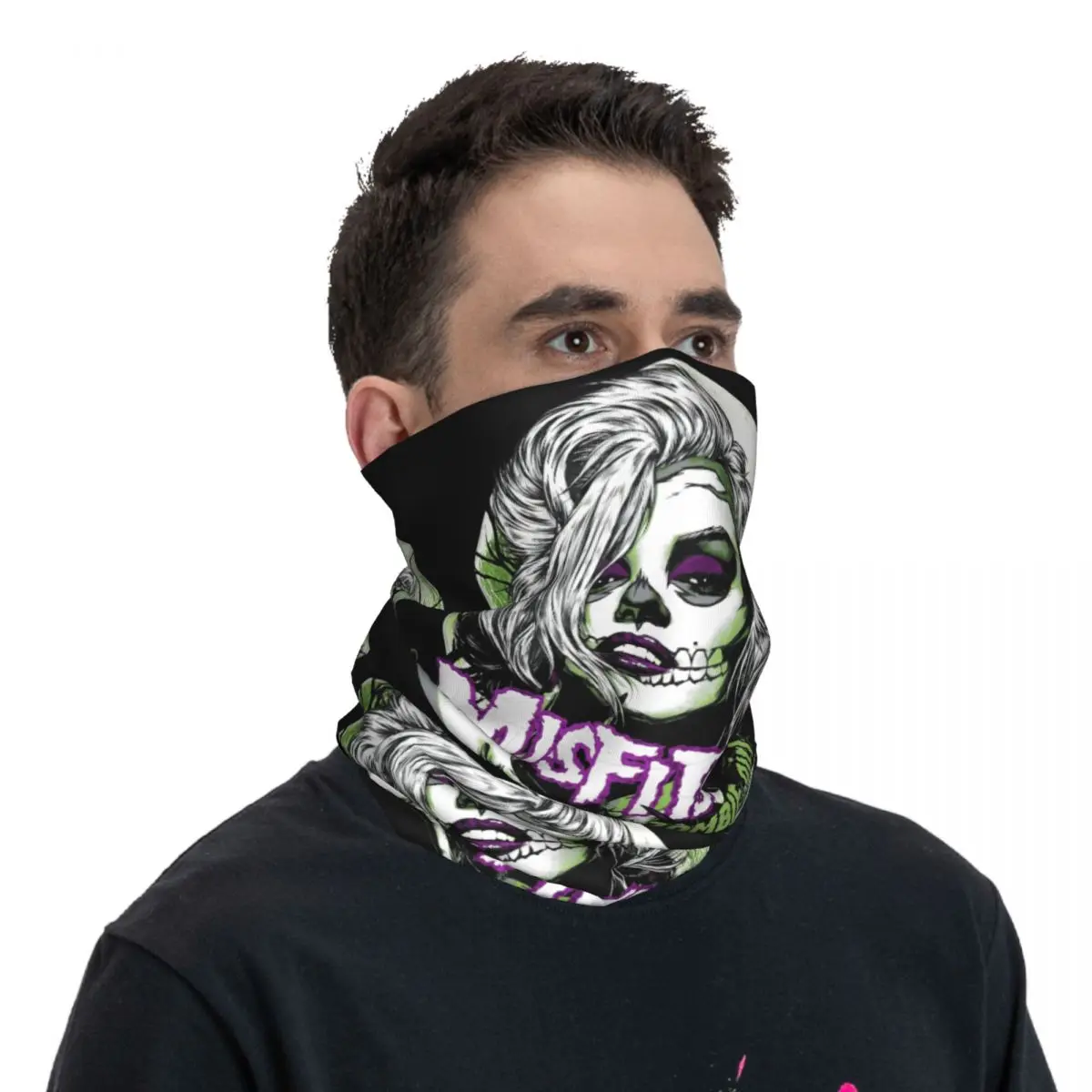 Banda personalizada Misfits vampiro zombi chica Bandana cuello polaina a prueba de viento cara bufanda cubierta hombres mujeres diadema de Metal pasamontañas de tubo