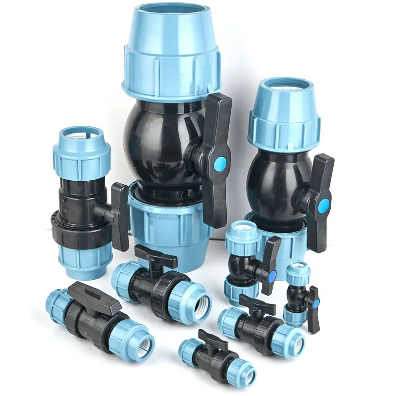 KEXING IRRIPLAST HDPE PE Irrigation compression fittings PP Quick Connector Push Fit fittings F/F PVC BALL VALVE