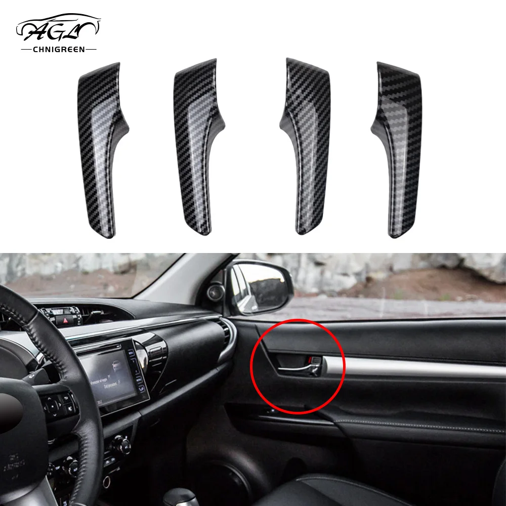 4pcs Carbon Fiber Color Inner Door Open Handle Cover for Toyota Hilux Revo Rocco Conquest 2015 2016 2017 2018 2019 2020