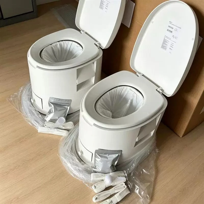 Portable Waterless Mobile Toilet Automatic Sealing Packing White Lid for Outdoor Camping Travel Caravan RV Elderly Pregnant