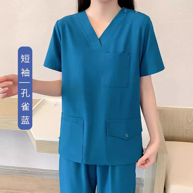 

Stretching Scrub Set Short Sleeve Nursing Clothes Women Medical Uniform Doctor Clothing Elastic Dentist Workwear Hospital Scrubs