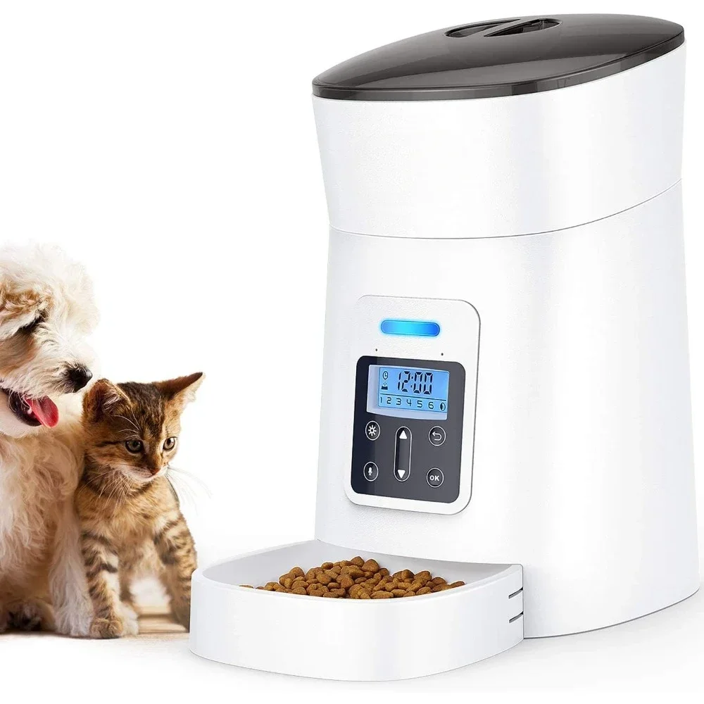 

Automatic Cat Feeder - 1-6 Meals Auto Dog Food Dispenser Anti-Clog Design, Timer Programmable, Voice Recording & Portion Control