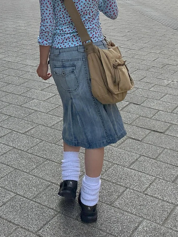 Women's Millennium Sexy Design f-length Skirt High Waist Midi Pure Color Skirt Retro American Waed Denim Skirt