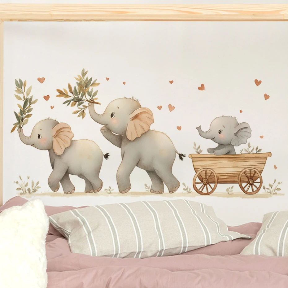 ملصقات حائط على شكل قلب على شكل فيل لطيف على شكل كرتوني لغرفة الأطفال وغرفة النوم والحضانة بألوان مائية لتزيين المنزل