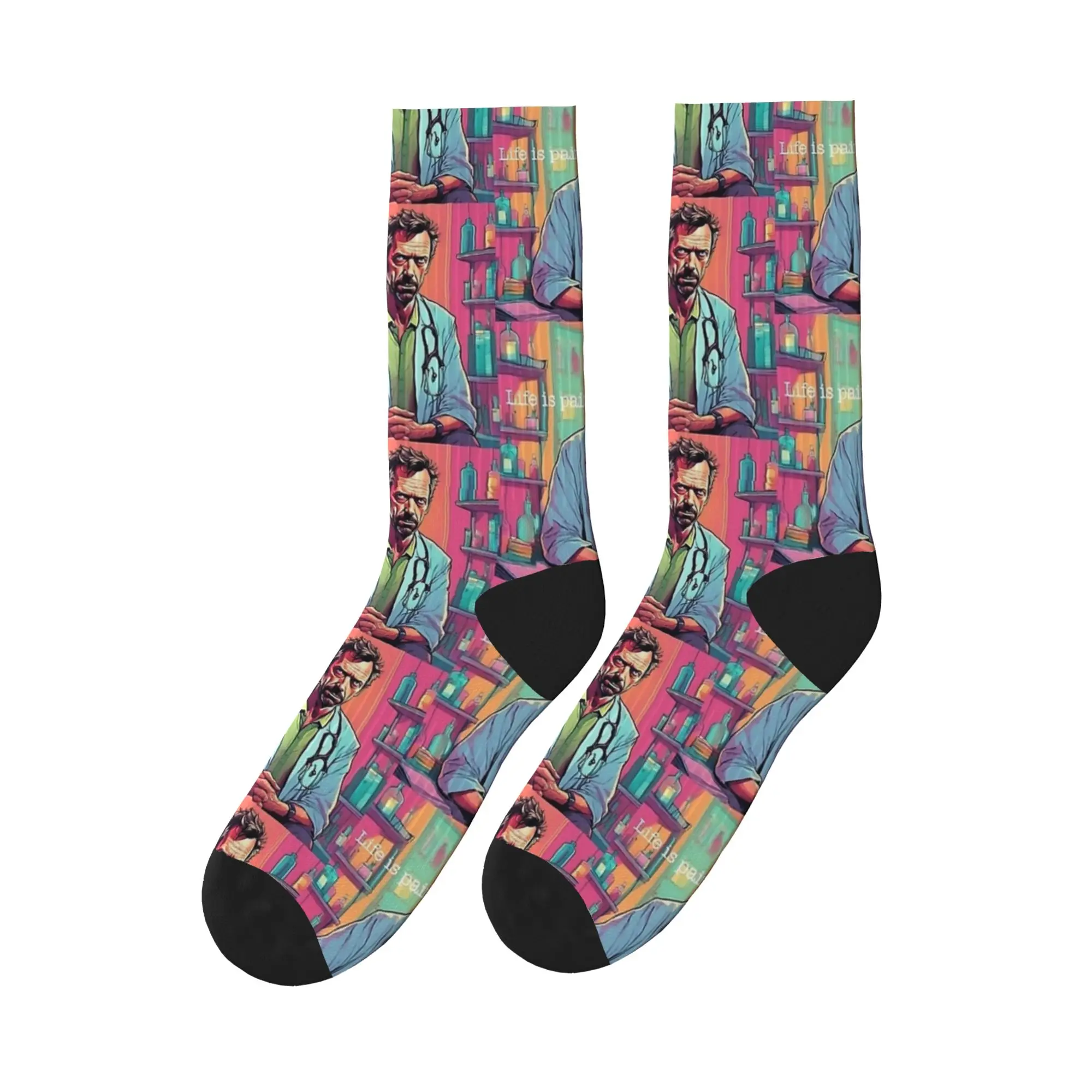 

House Quotes Life is Pain Stockings Gothic Socks Men Comfortable Socks Autumn Running Graphic Anti Bacterial Socks Gift