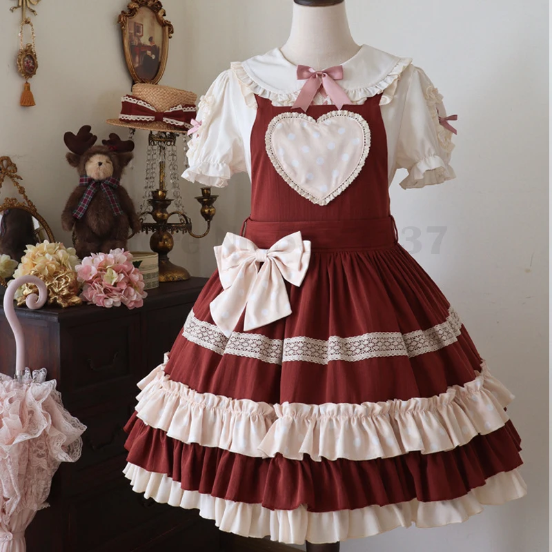 Sweet Cute Strap Dress Halloween Christmas Party Vestidos Maid Costume Vintage Palace Style Lolita Evening Prom Princess Dresses