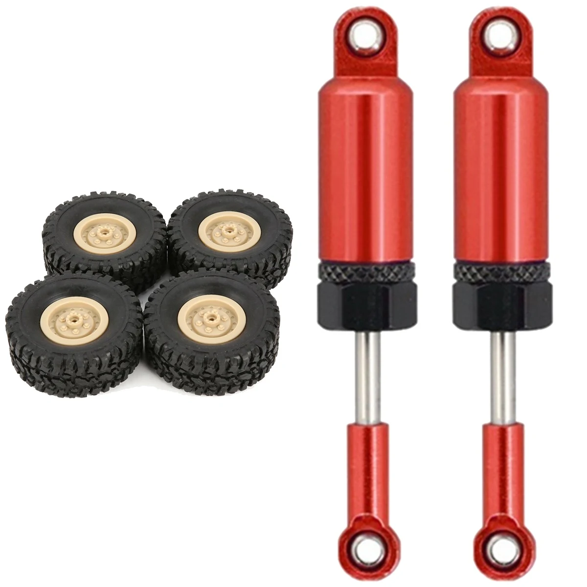 

B24C-4Pcs Rubber Wheel Rim Tire Tyre For RC 1/16 WPL B-1/B-24/C-14/C-24 & 2PCS Aluminum Alloy Shock Absorber Internal Spring