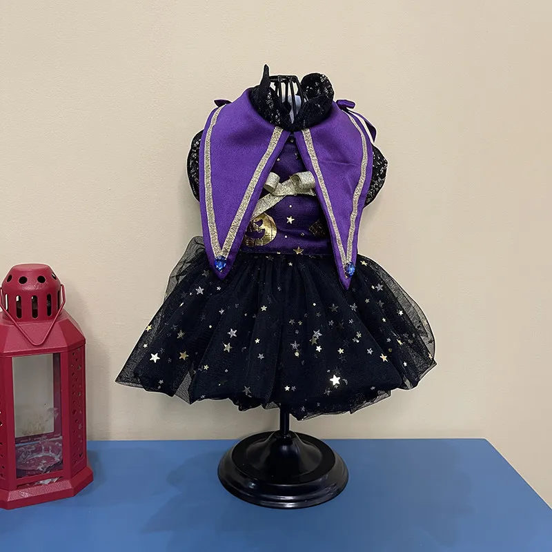 Luxury Custom Halloween Pet Witch Dress & Pumpkin Cape Couple Cosplay Costume for Dogs Cats Small Breed Holiday Party Outfit