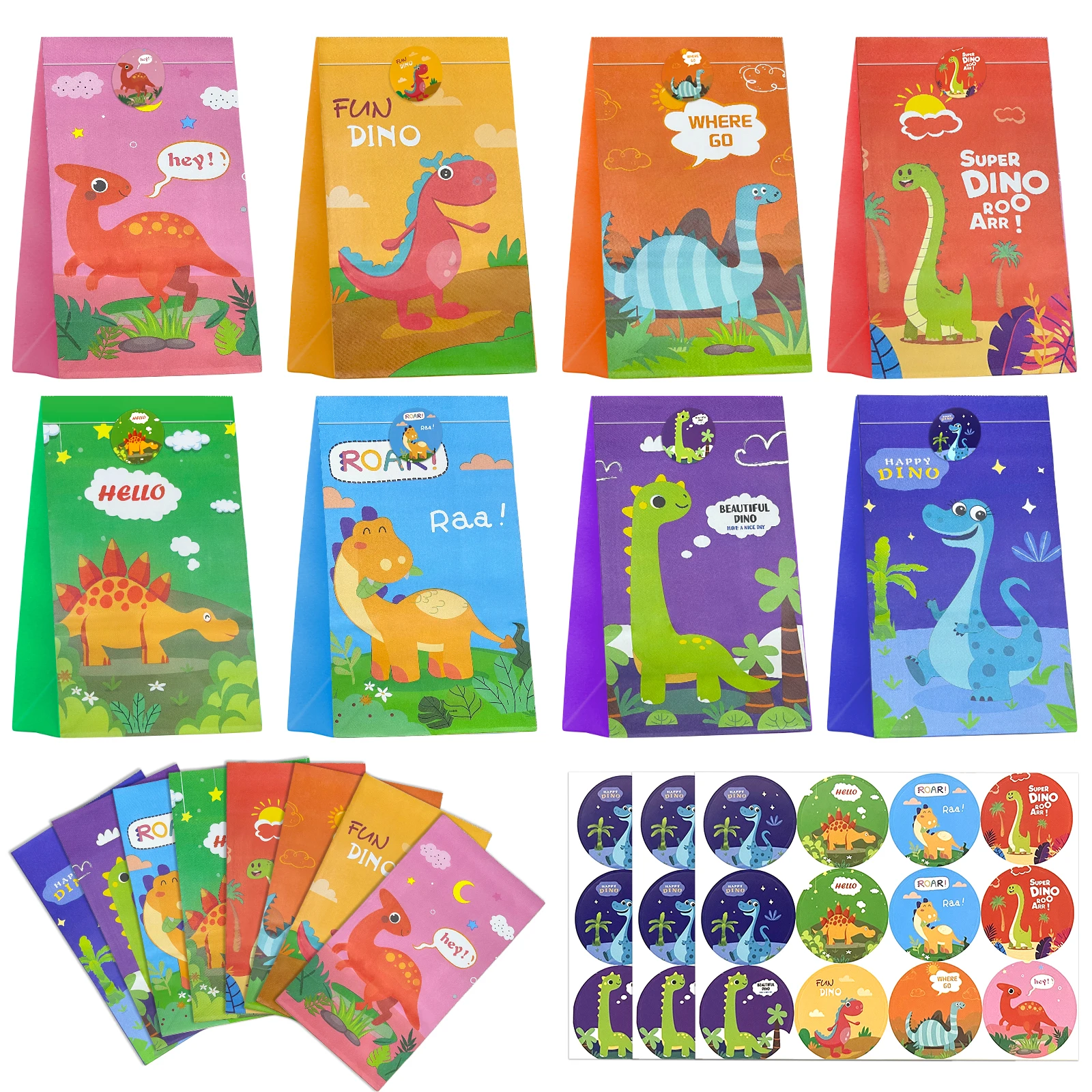 24 Pack Dinosaur Gift Bags,Dinosaur Goodie Bags Party Supplies for Dino Theme Party Favors Carnival Decoration Candy