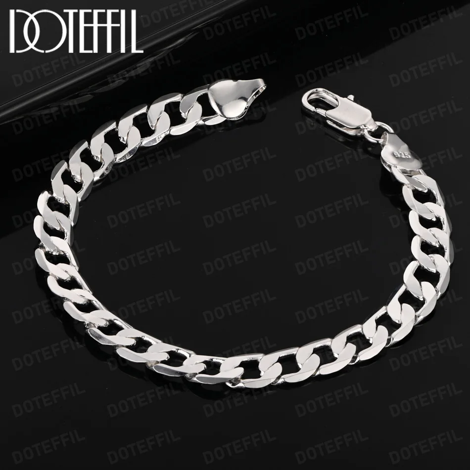 

DOTEFFIL 8mm Chain Classic Bracelet 925 Sterling Silver For Women Wedding Engagement Party Fashion Jewelry