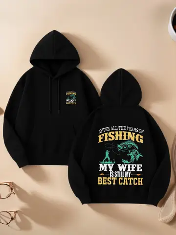 Graphic Hoodie Women, Fishing - Wife Graphic Print, Casual Aesthetic Design, Cotton Blend, Casual Everyday Wear, For Men