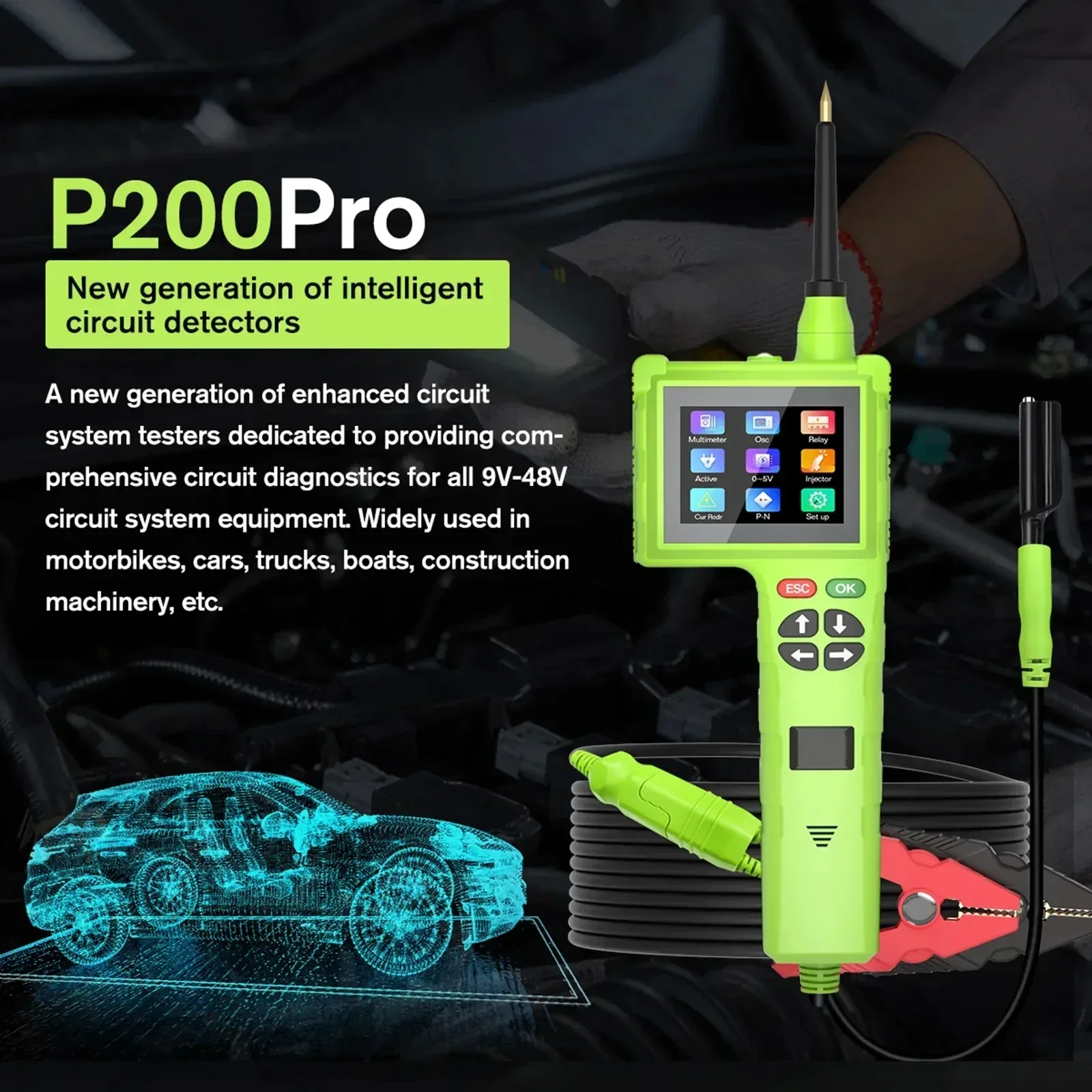 Topdiag P200 Pro Auto Circuit Tester 12V Power Circuit Probe Kit Electrical Circuit Analyzer Car Voltage Resistance Relay Tester