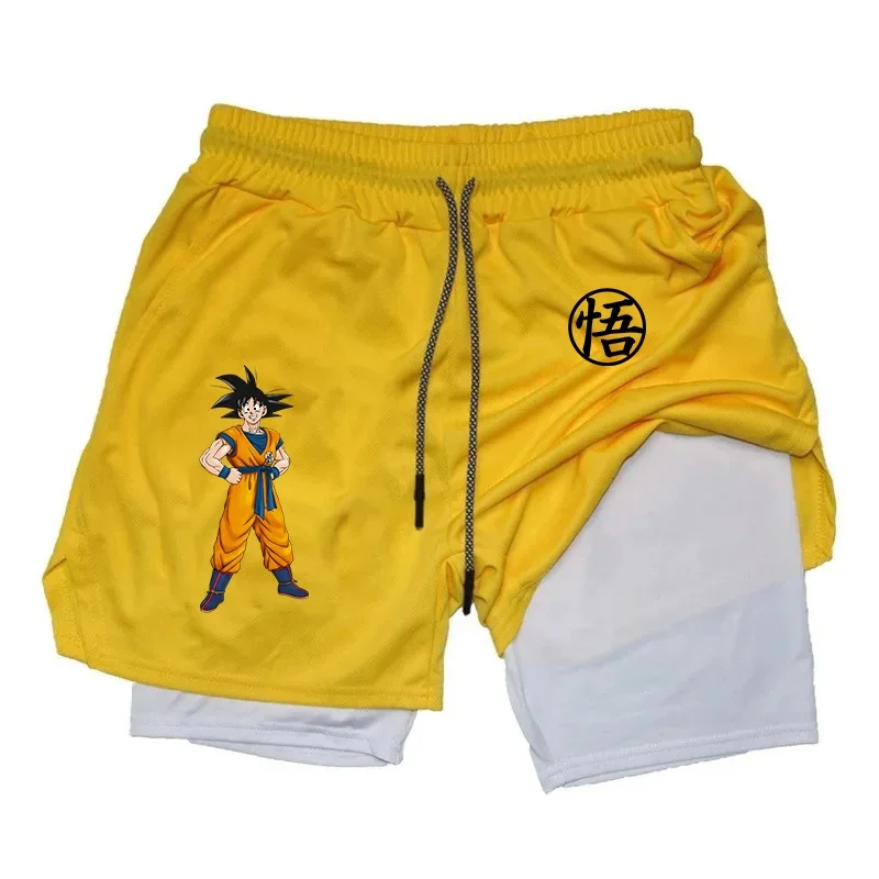 

Двухслойные шорты 2-в-1 с принтом аниме Dragon Ball Goku, мужские спортивные шорты, быстросохнущие спортивные шорты для бега с компрессионными вставками.