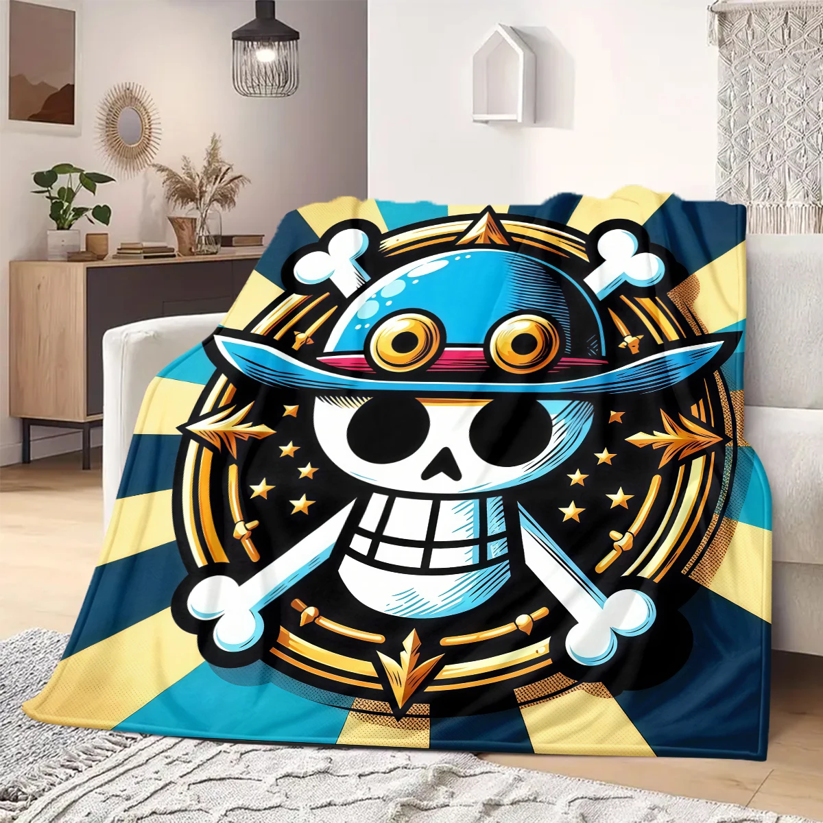 ONE PIECE Straw Hat Pirates Print Blanket Warm Comfortable Flannel Blanket Suitable for Bedrooms,Sofas, Beds,Chairs -QIAO109