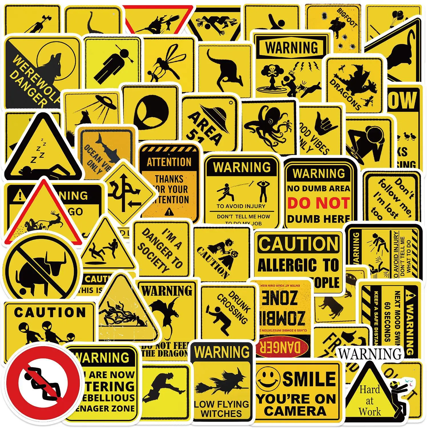50/100 pegatinas divertidas de dibujos animados con advertencias, impermeables, para guitarra, cuaderno, maleta, ventana, caja de almacenamiento, estante de zapatos