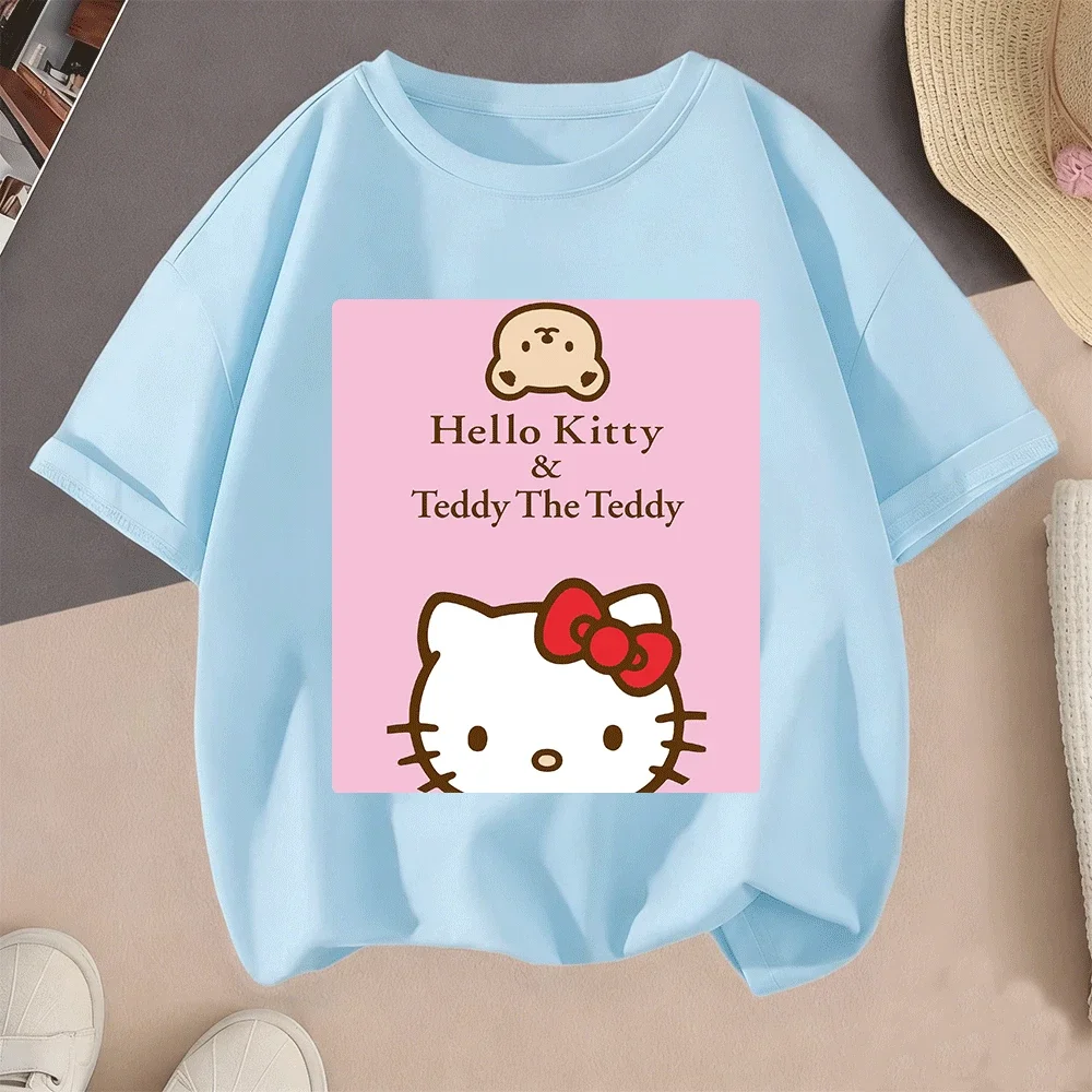 

2026 Summer New Hello Kitty Hot Sale 2D Cartoon Casual Short Sleeve Printed Tees For Teenagers Kids Boys Girls