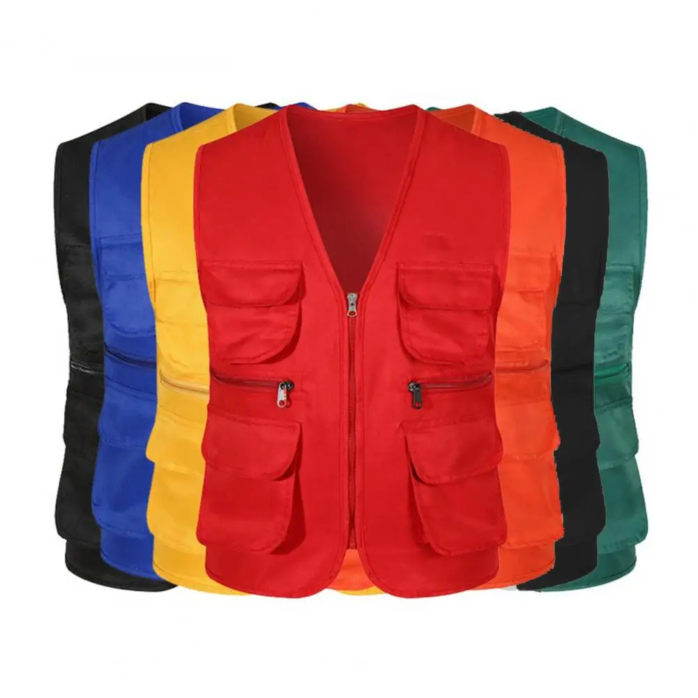 Multiple Pockets Casrgo Vest V-neck Zipper Unisex Vest Fishing Waistcoat V-neck Vest Jacket Outdoor Photographer Hiking Vests