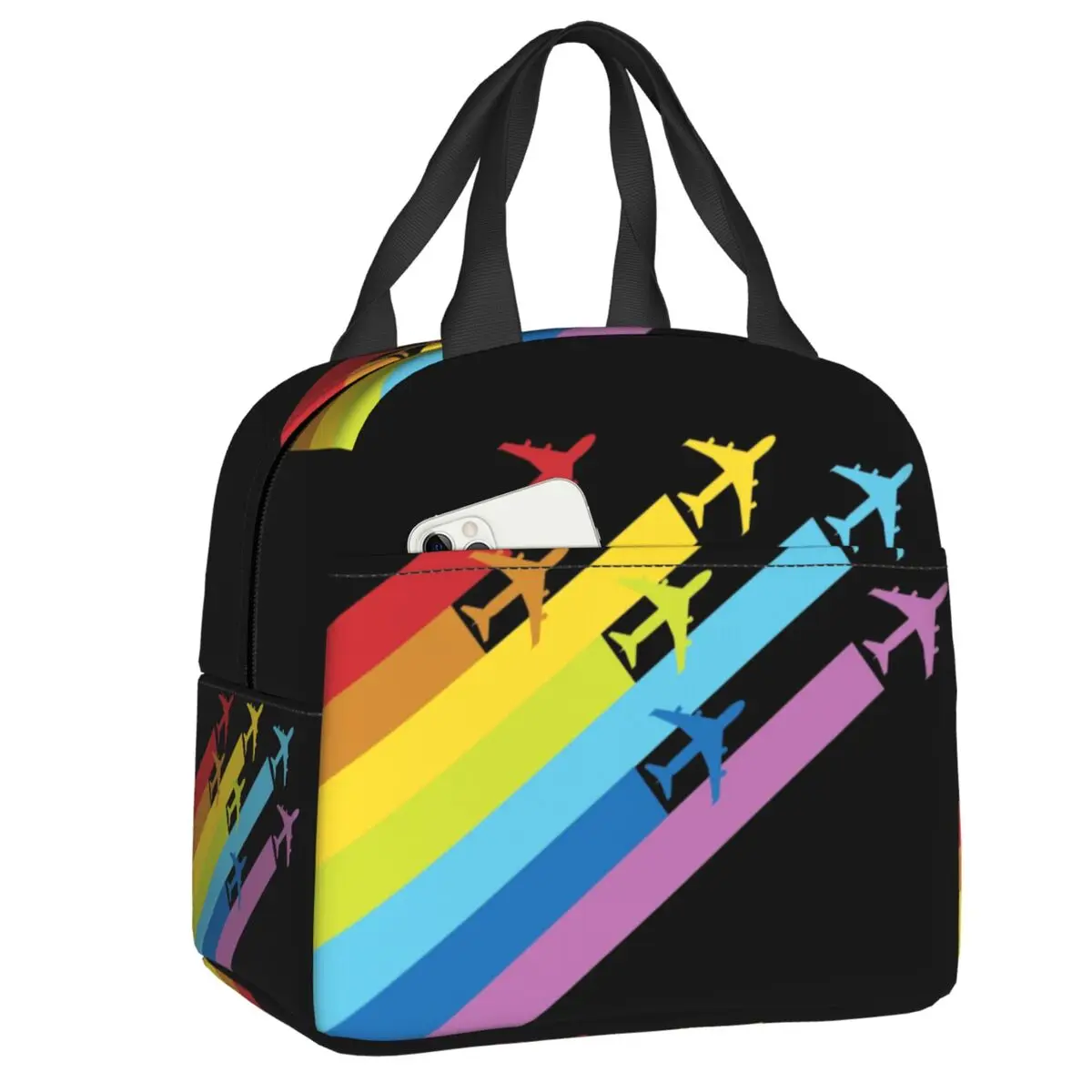 

Custom Rainbow Airplanes Chemtrails Lunch Bag Men Women Cooler Warm Insulated Lunch Box for Children School