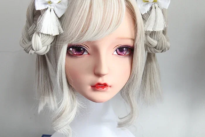 (Dollkii 03) أنثى فتاة راتينج السيليكا تأثيري BJD الصليب خلع الملابس Kigurumi قناع رأس أنيمي دور اللعب حفلة كروسدرسر دمية قناع