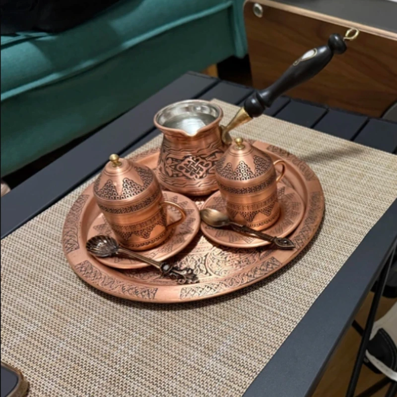 

Handmade Vintage Copper Pour Over Coffee Pot, European Retro & American Style, Engraved Pattern Dripper Kettle for Home Barista