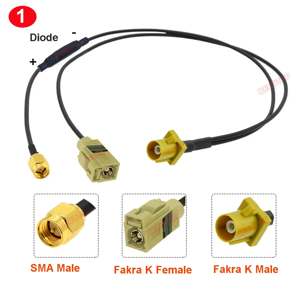 Y Type Fakra Splitter Jumper Fakra K Male to Fakra K Female/SMA Male With Diode RG174 Pigtail Car Wiring Harness Coaxial Cable