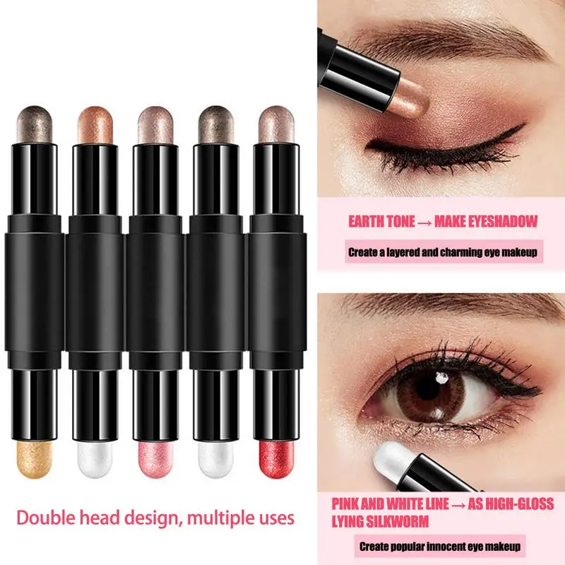 Double-headed Eyeshadow Stick Two-tone Metallic And Shimmer Creme Eyeshadow Pen Waterproof Long Lasting Eye Shadow Gift For Girl