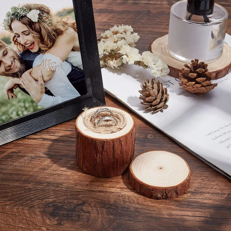 1pc Ring Box Wooden Ring Dish Storage Box Wedding Ceremony Wood Ring Bearer Box Rustic Ring Stand Jewelry Holder Storage Case