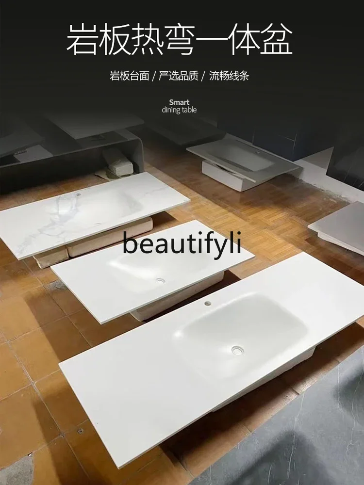 Customized rock slab hot bending integrated basin countertop seamless washbasin wash basin bathroom cabinet washbasin