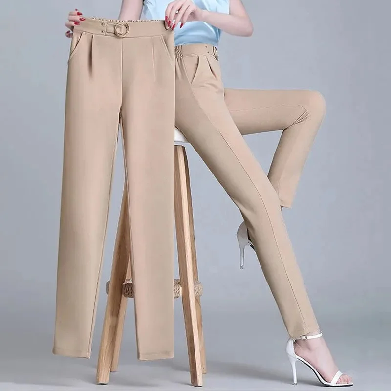 Pendant Pants Ice Silk Harem Pants Women 2025Spring Summer Thin Fashion High Waist Trousers Top-Grade Nine-Point Suit Pants Lady