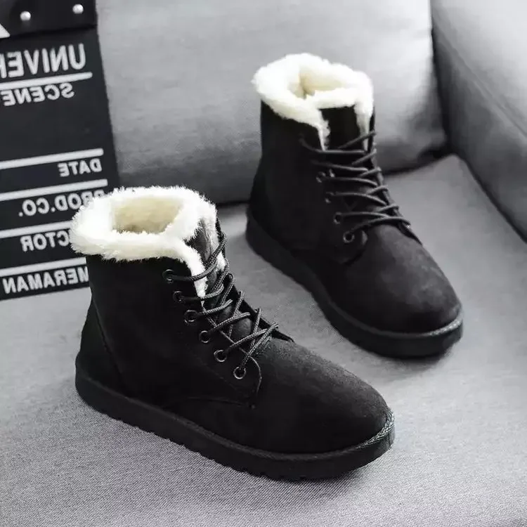 Winter version of the Korean students UGGS female short-sleeved warm boots lace-up female flat heel damp cotton shoes boots