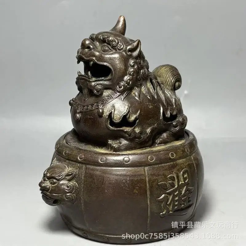 Antique Pixiu Holding Drum Incense Burner, Wealth-Bringing Ornament, Vintage Craft for Office and Living Room, Wholesale of Sing