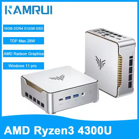 KAMRU Mini PC AMD Ryzen3 4300U 16GB DDR4 512GB M.2 SSD Up to 3.7GHz Windows 11 PRO WIFI2.4G+5G Micro Desktop Computer for Office